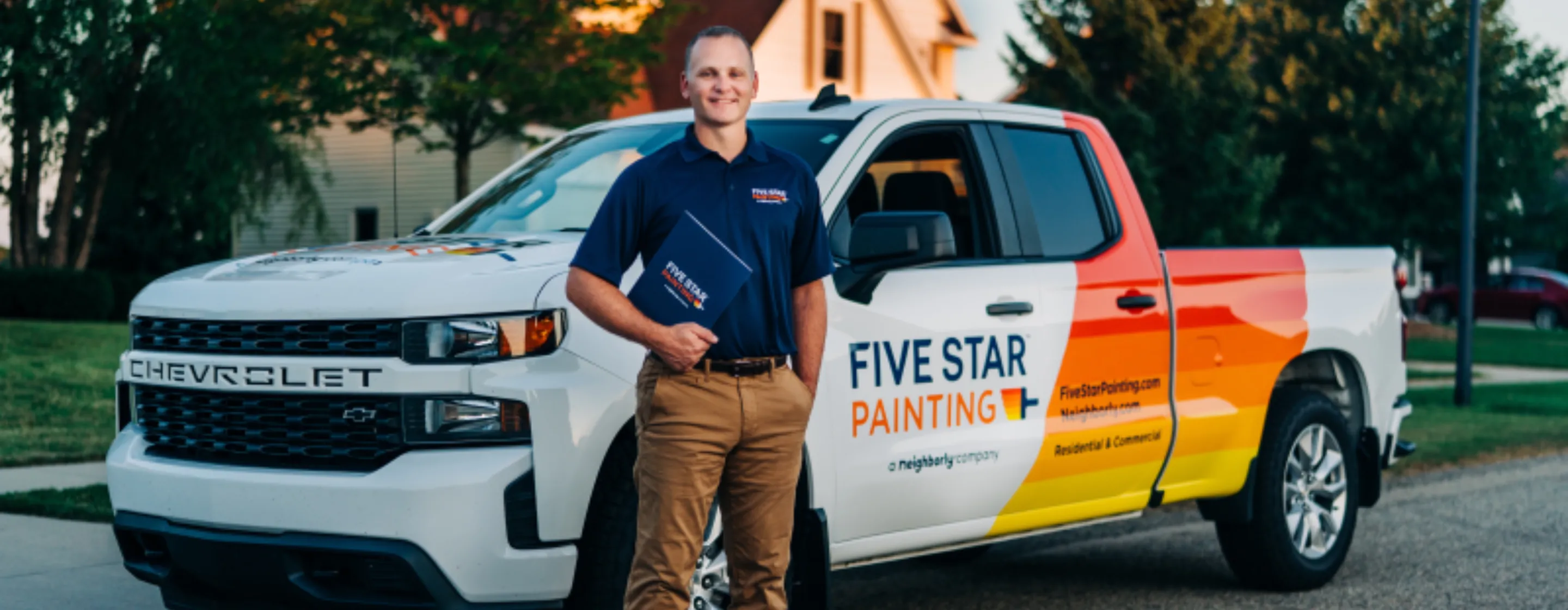 Five Star Painting branded truck and technician
